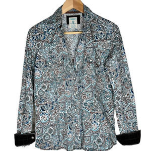 Panhandle Rough Stock Slim-Fit Turquoise‎ Paisley Pearl Snap Western Shirt Small